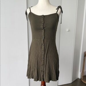 Topshop Olive Green Tie-Shoulder Button-Front Mini Dress